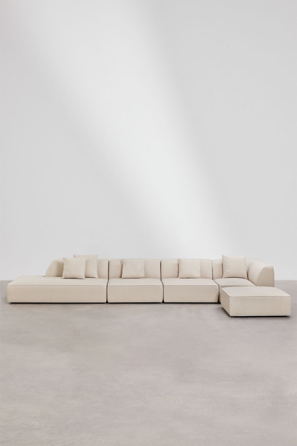 Cardea 4-delige modulaire hoekbank met chaise longue links en gestoffeerde poef, galerij beeld 3