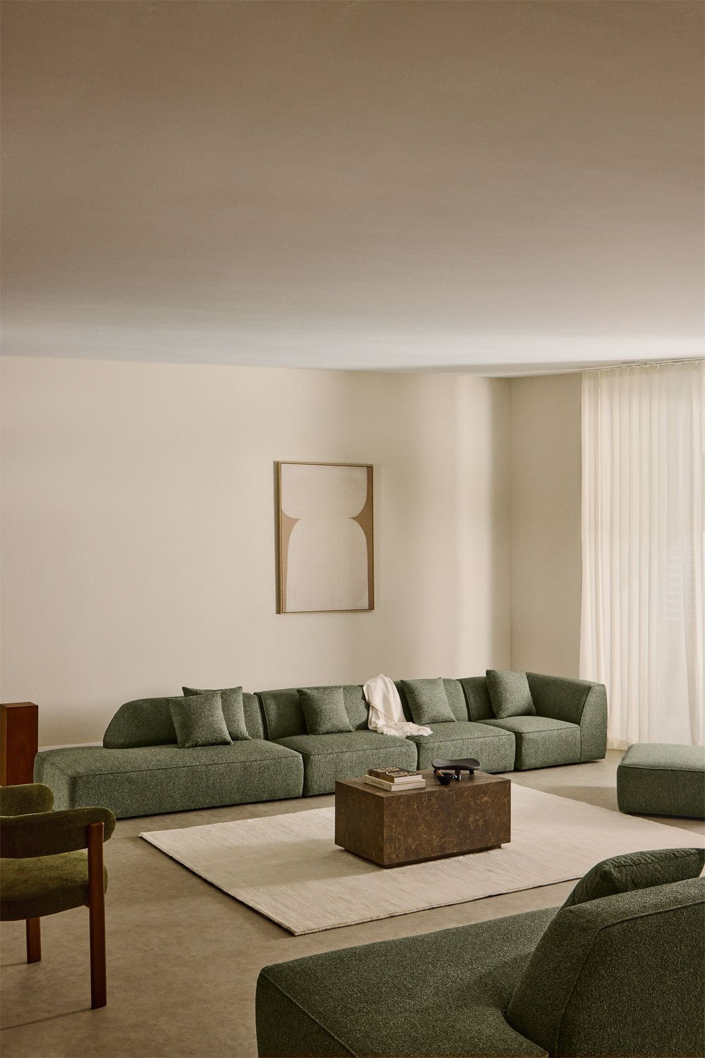 Cardea 4-delige modulaire hoekbank met chaise longue links en gestoffeerde poef, galerij beeld 15