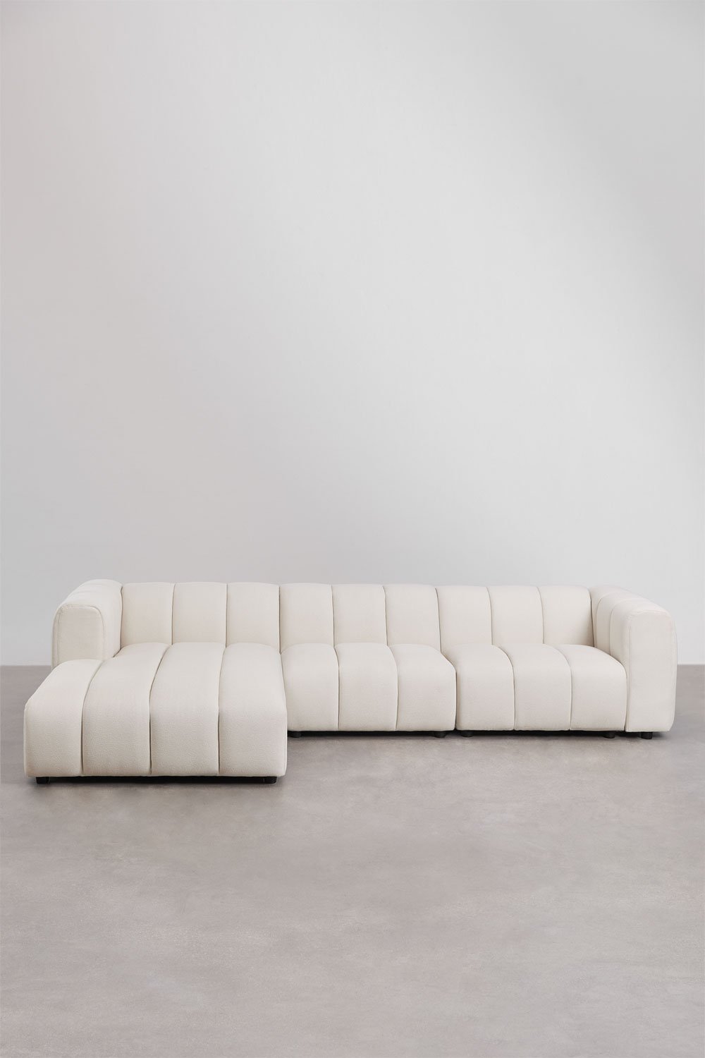 Linker 3-delige modulaire chaise longue bank in bouclé stof Eliot, galerij beeld 5