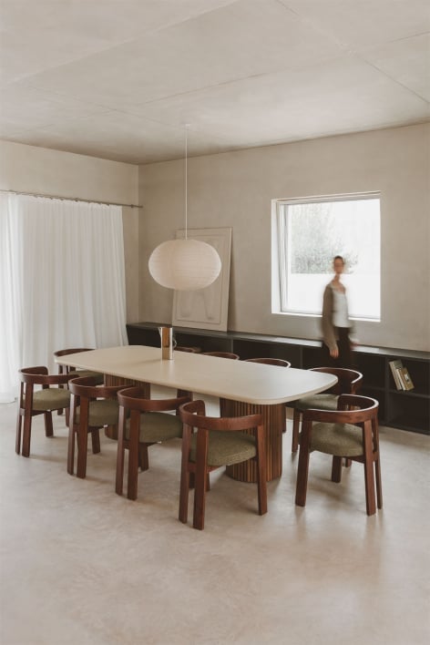 Rechthoekige eettafel Sirvon in cement en acaciahout