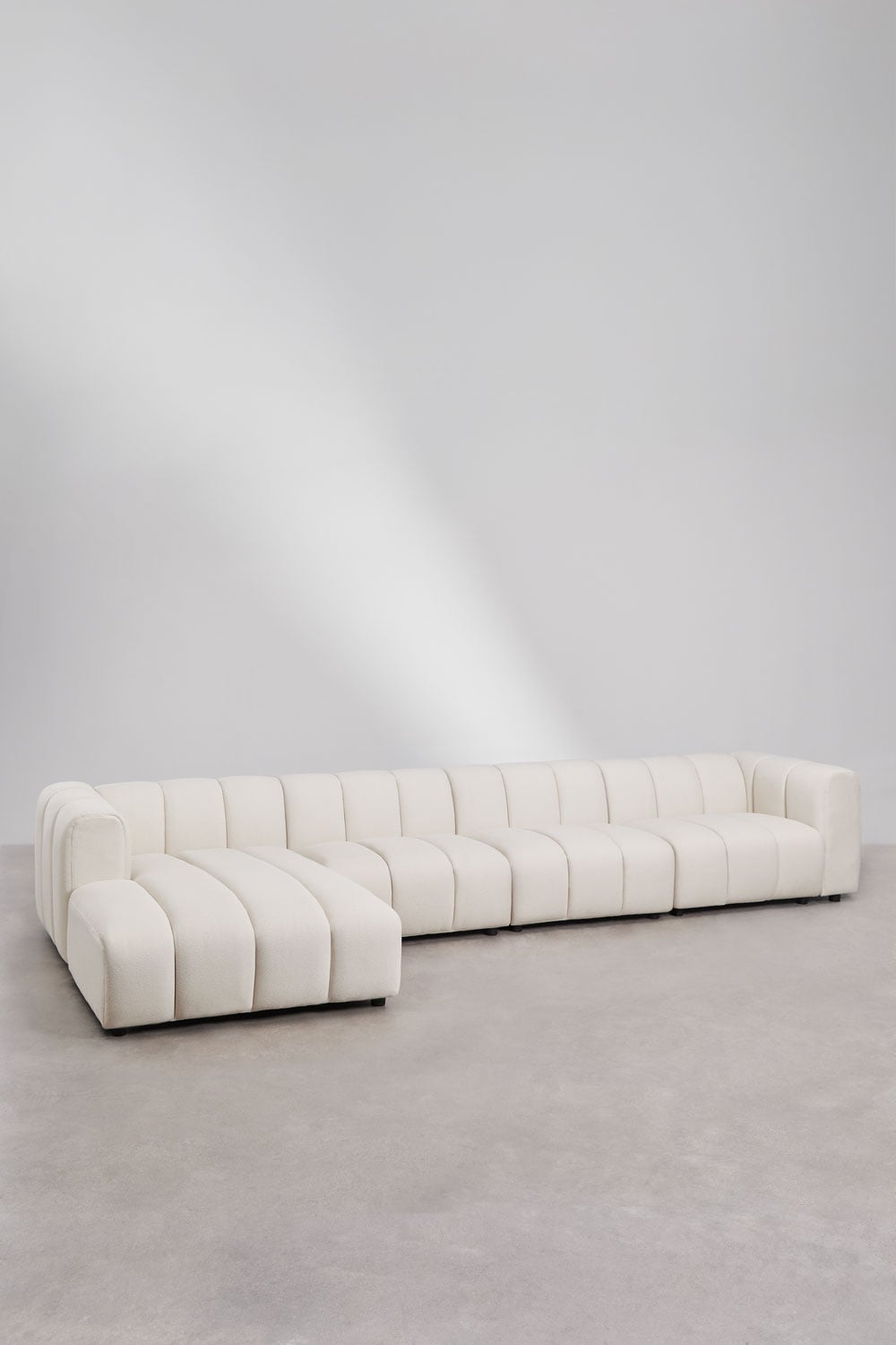 Manolo - Hoekbank 3-zits met chaise longue - Ribstof beige - Rechts