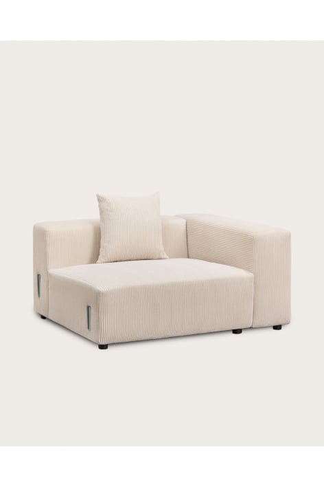 Rechter hoekmodule 135x113 cm met hoge armleuning en kussen voor modulaire bank Bruna