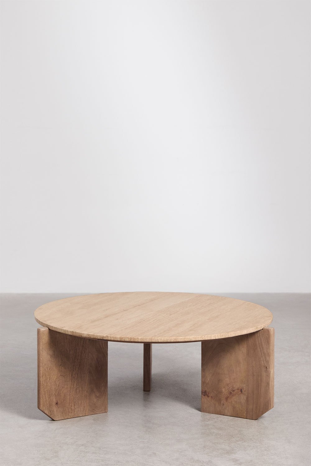 Ronde salontafel van natuursteen en mangohout Lavinia, galerij beeld 5