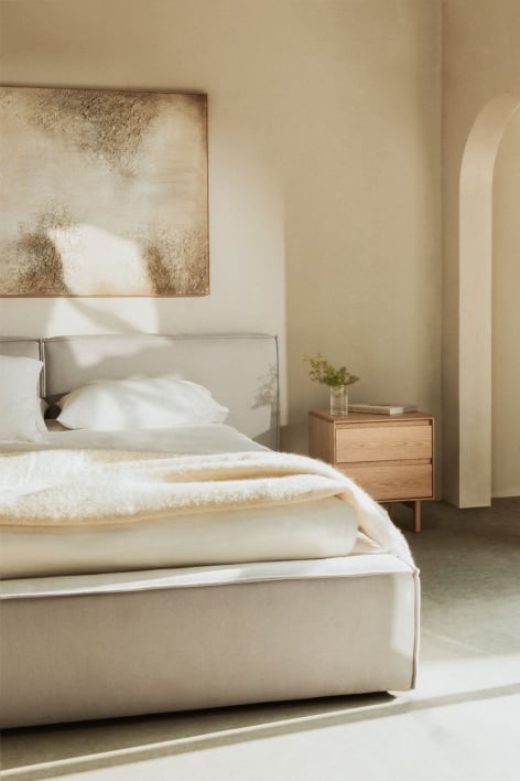 Bed voor matras 180x200cm met opklapbed in gebroken wit chenille Lunari