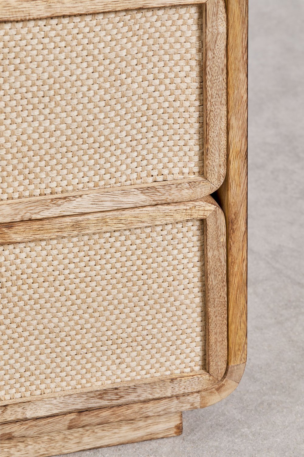 Set van 2 rechthoekige nachtkastjes 50x35 cm in mangohout, MDF en jute Abrams, galerij beeld 7