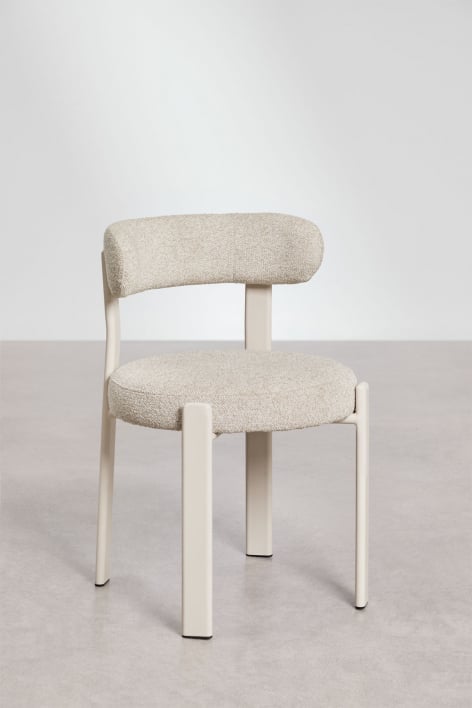 Set van 2 gestoffeerde eetkamerstoelen van ijzer Jolie - Crèmebeige boucléstof