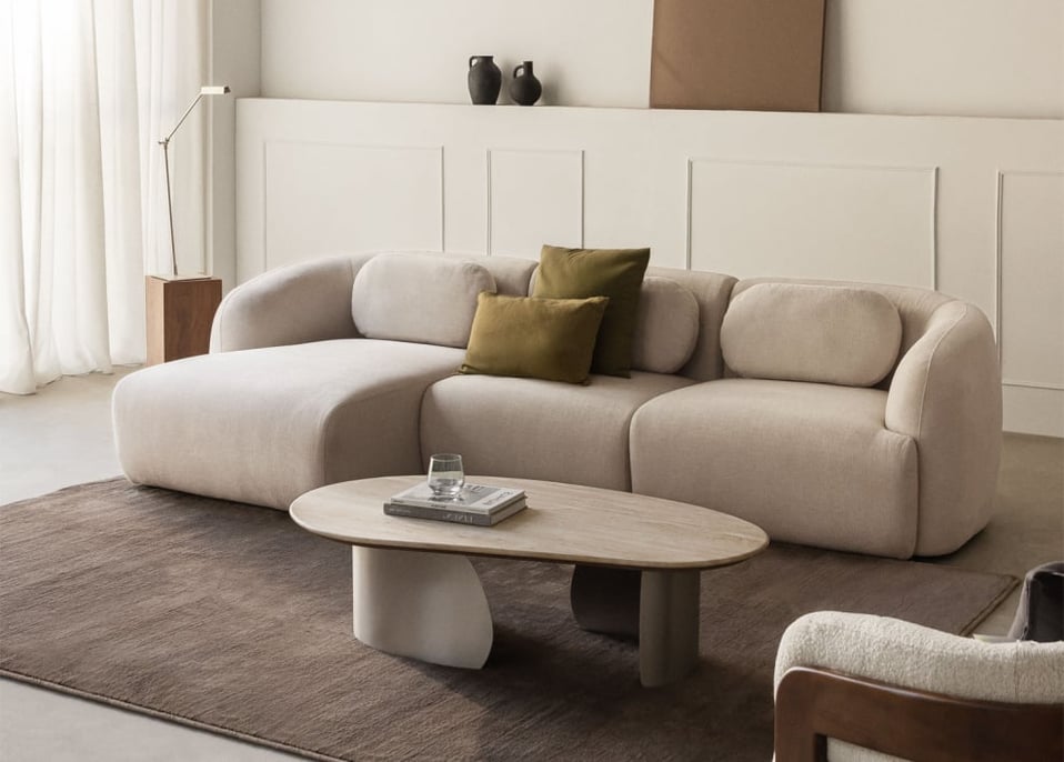 3-delige linker chaise longue modulaire bank in chenille Coquette