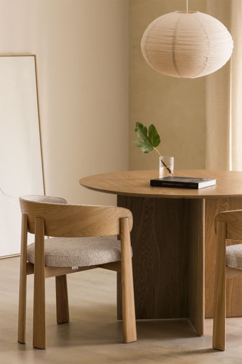 Eetkamerstoel van eikenhout en bekleed Olea - Crèmebeige boucléstof