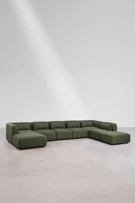 Linker modulaire chaise longue bank van 6 delen met poef Fogler - Chenille Groen – Salie