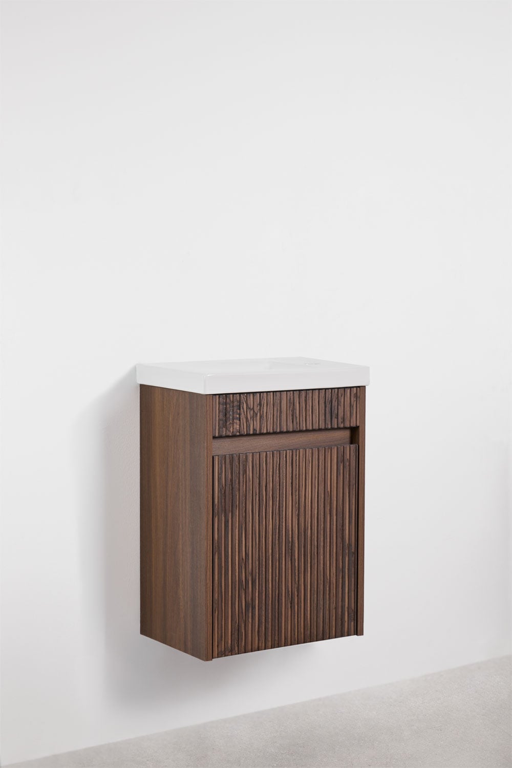 Narek zwevend houten badkamermeubelset met geïntegreerde wastafel, galerij beeld 2