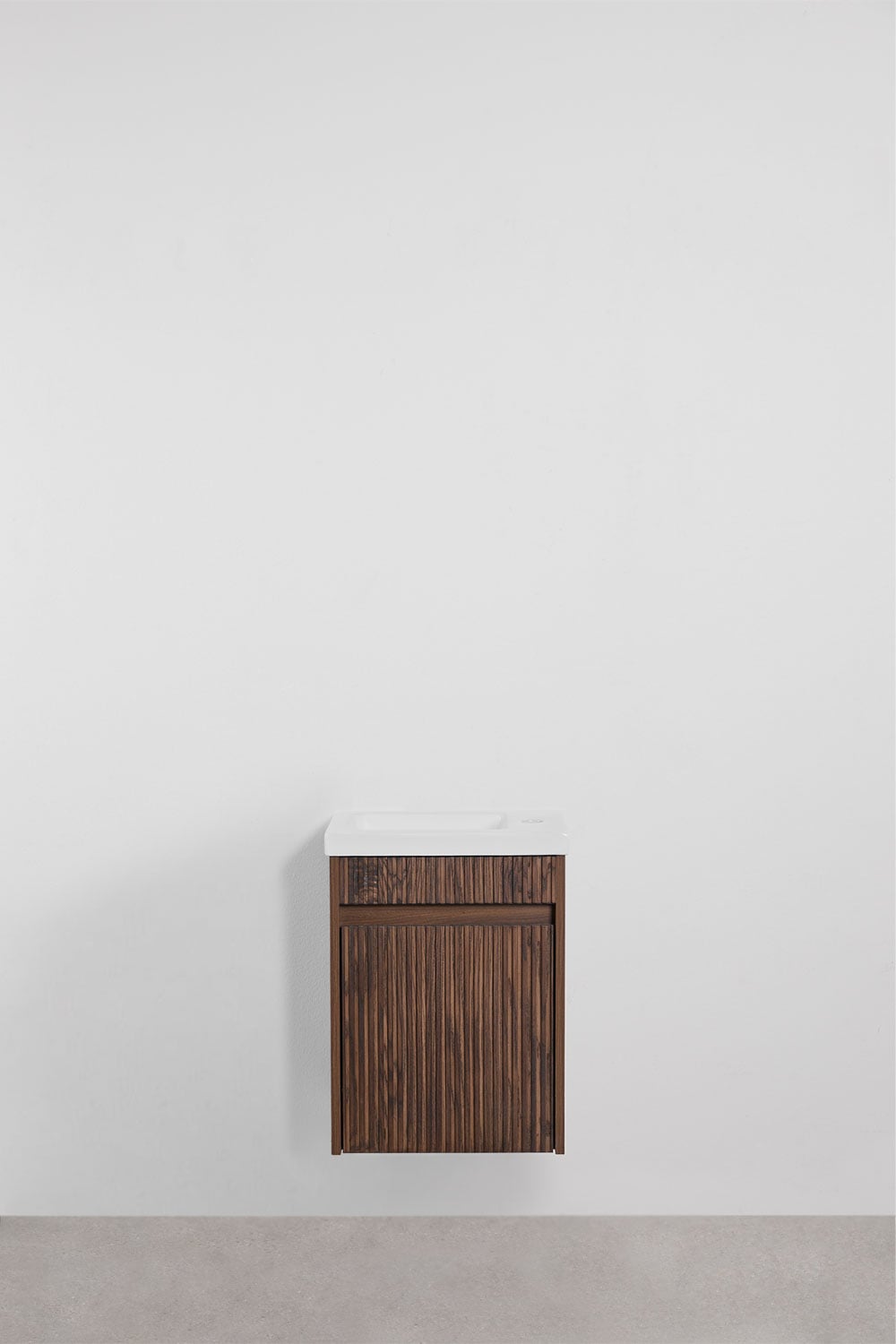 Narek zwevend houten badkamermeubelset met geïntegreerde wastafel, galerij beeld 1