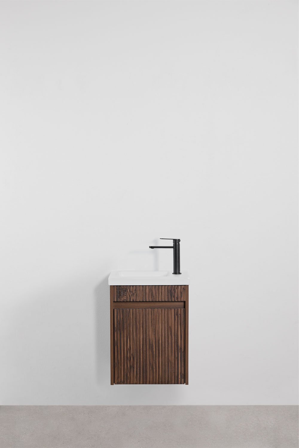 Narek zwevend houten badkamermeubelset met geïntegreerde wastafel, galerij beeld 1
