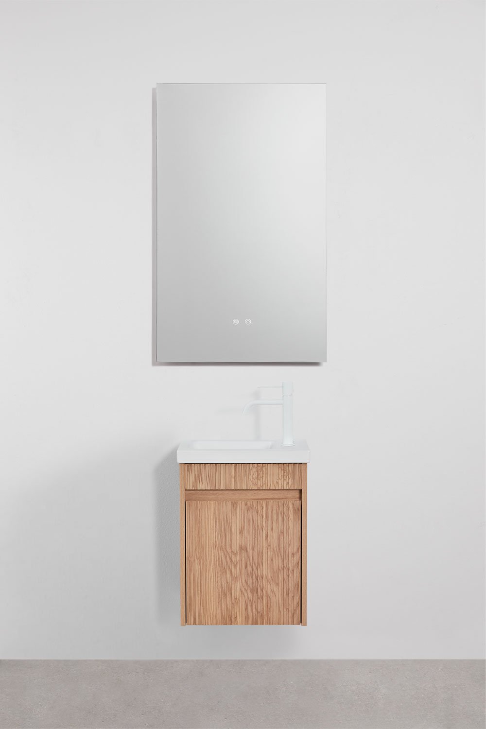 Narek zwevend houten badkamermeubelset met geïntegreerde wastafel, galerij beeld 1