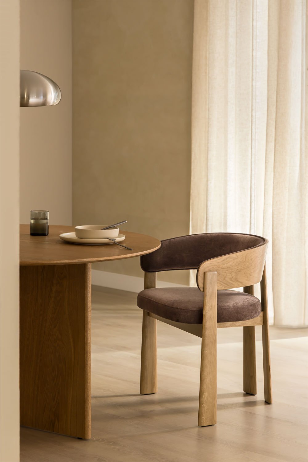 Pack van 4 eikenhouten eetkamerstoelen met bekleding Olea, galerij beeld 1