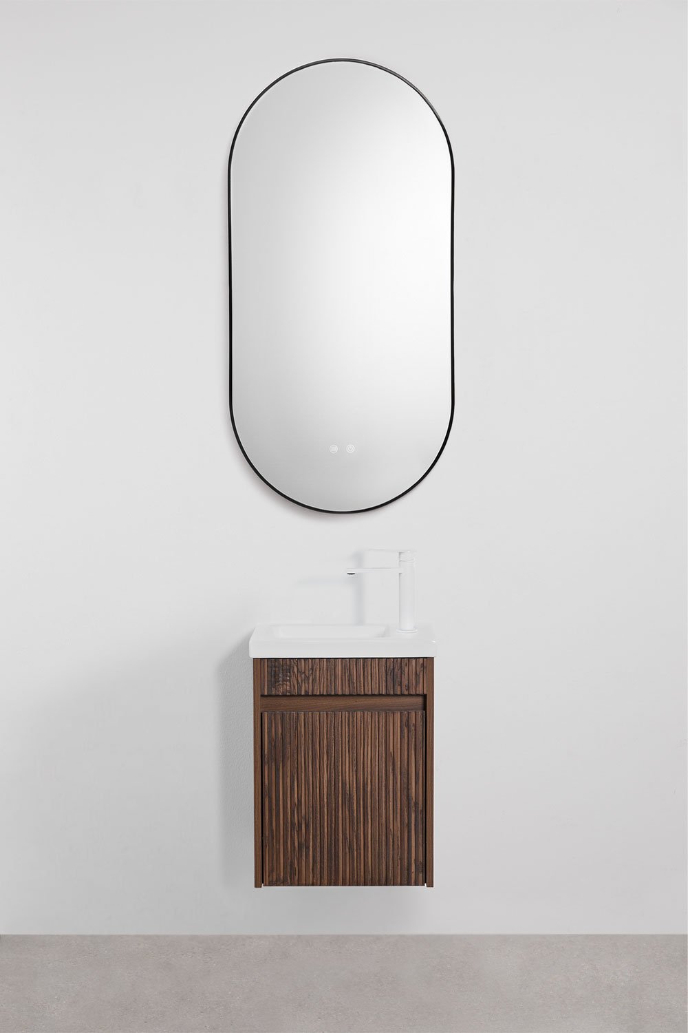Narek zwevend houten badkamermeubelset met geïntegreerde wastafel, galerij beeld 1