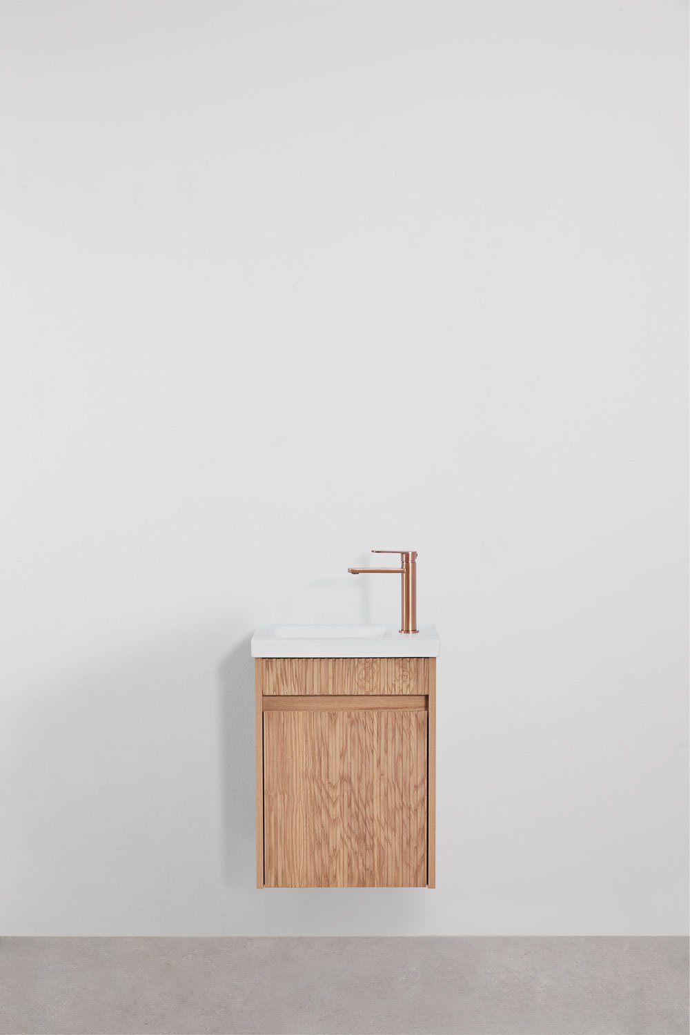 Narek zwevend houten badkamermeubelset met geïntegreerde wastafel, galerij beeld 1