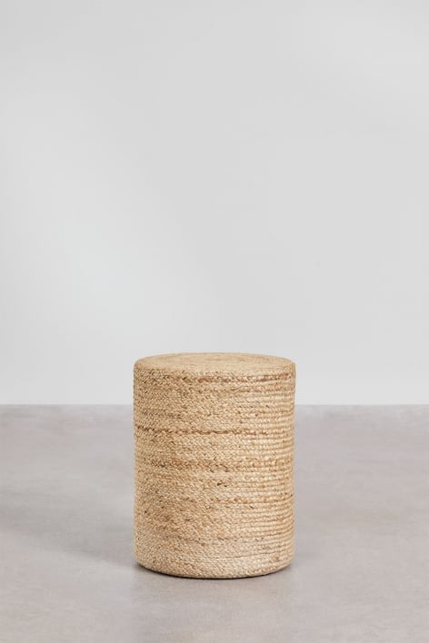 Ronde poef van natuurlijke jute Veloran