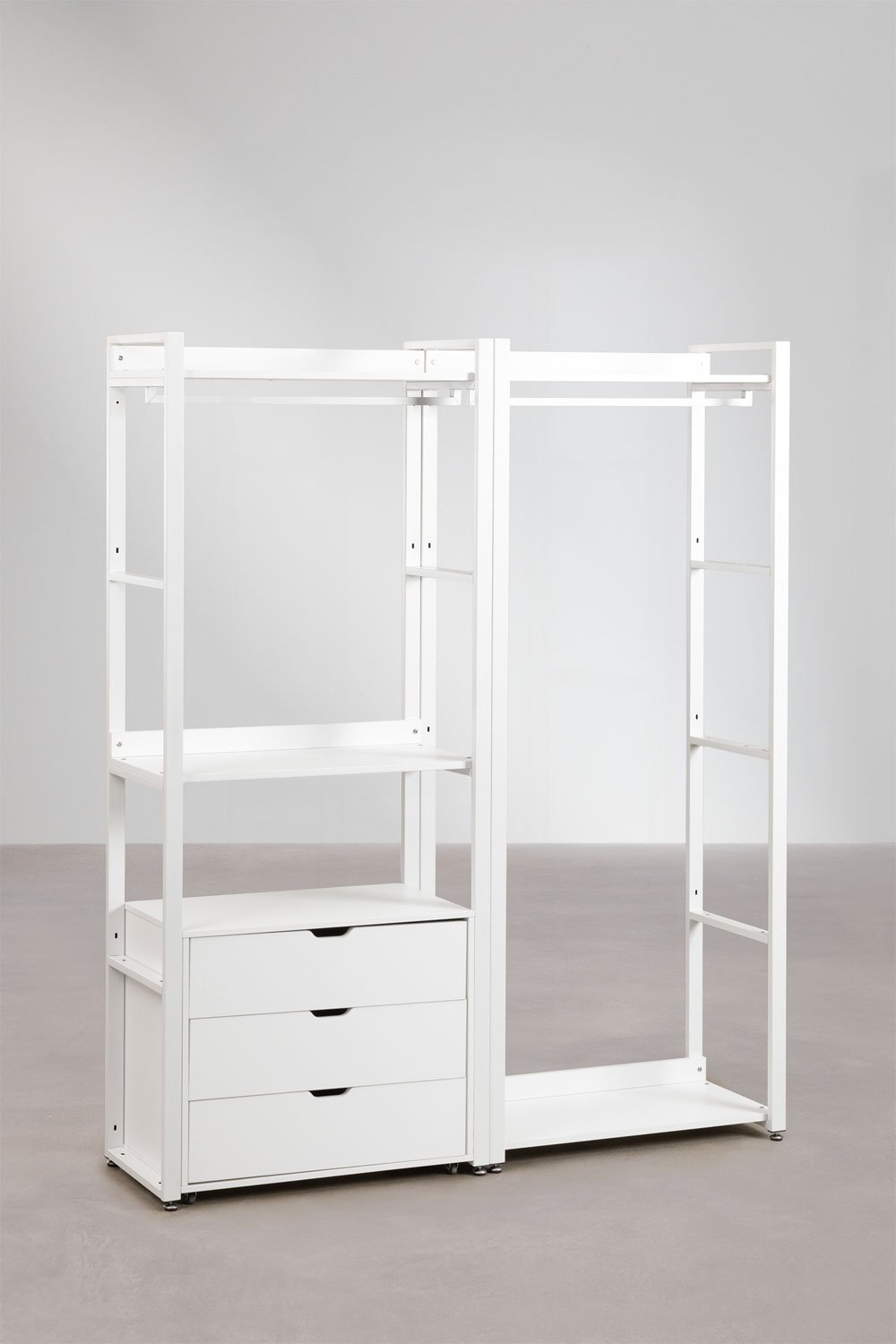 Open modulaire kast van 2 delen met kledingstang, stalen lades en MDF Ariaster, galerij beeld 2