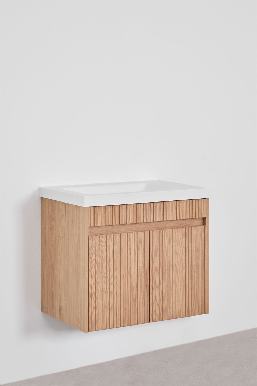 Narek zwevend houten badkamermeubelset met geïntegreerde wastafel, galerij beeld 4