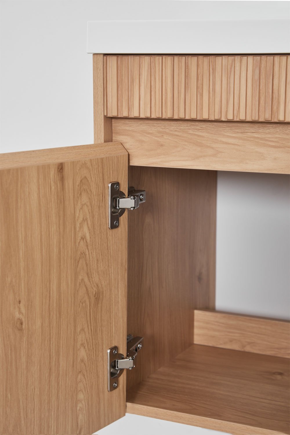 Narek zwevend houten badkamermeubelset met geïntegreerde wastafel, galerij beeld 7