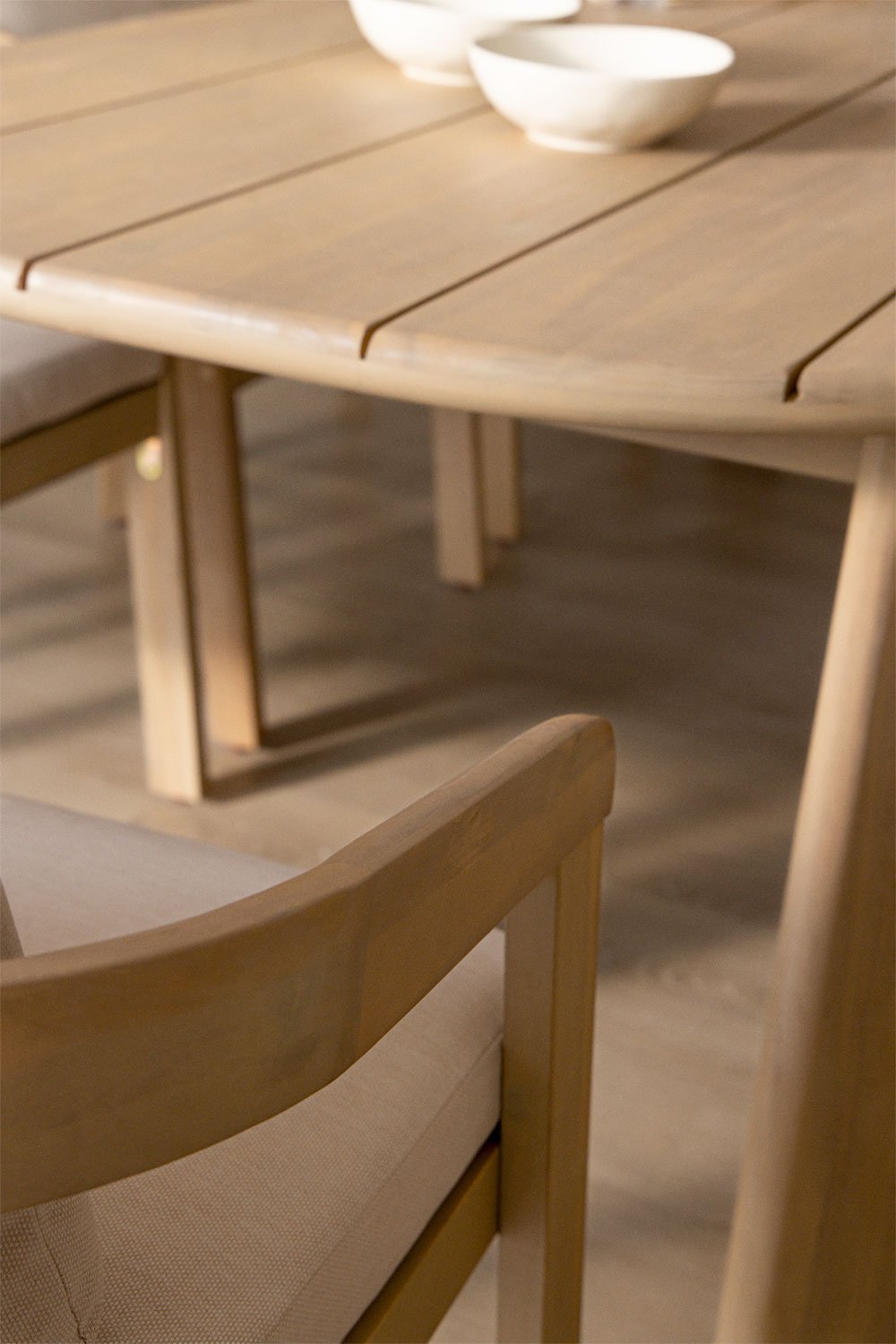 Ovale eettafel set 240x100 cm van acaciahout en 8 eetkamerstoelen van acaciahout Uleno, galerij beeld 2