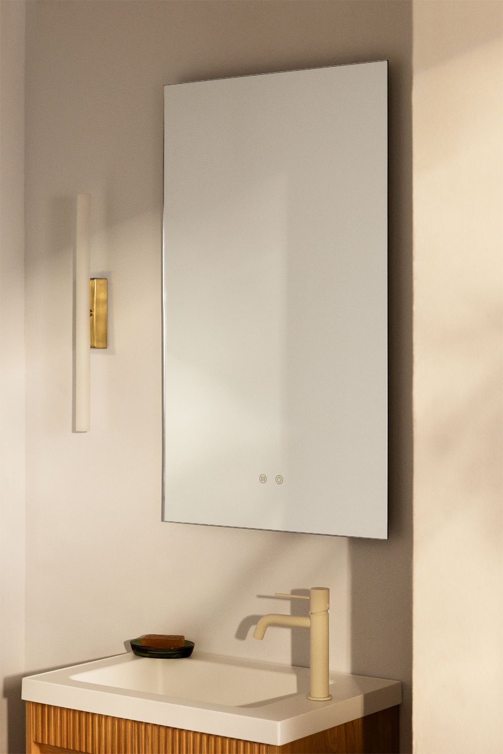 Rechthoekige wandspiegel 55x90 cm voor badkamer met LED-licht en anti-condens Riben, galerij beeld 1