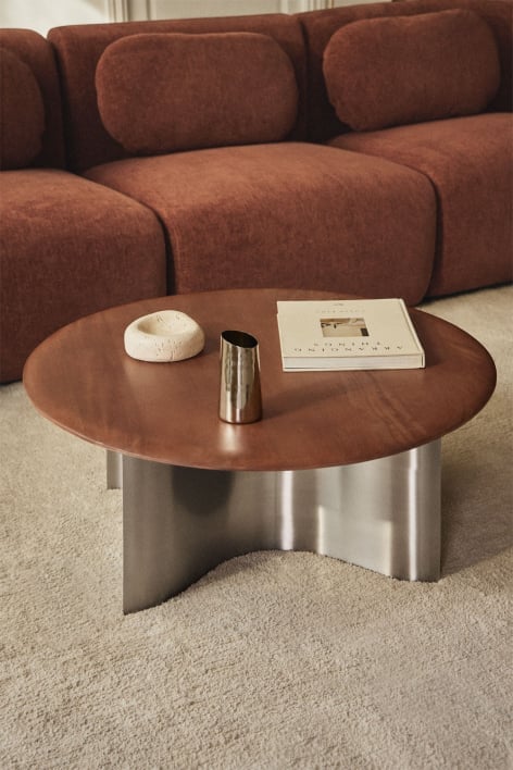 Ronde salontafel Ø80 cm van mangohout en roestvrij staal Marvion