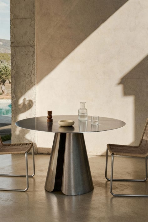 Ronde eettafel Ø120 cm van roestvrij staal Baelor - Roestvrij staal