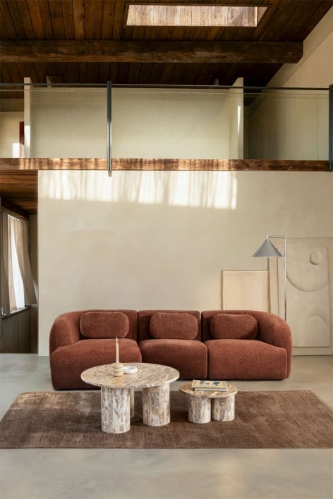 3-delige linker chaise longue modulaire bank in chenille Coquette - Roestbruin Chenille