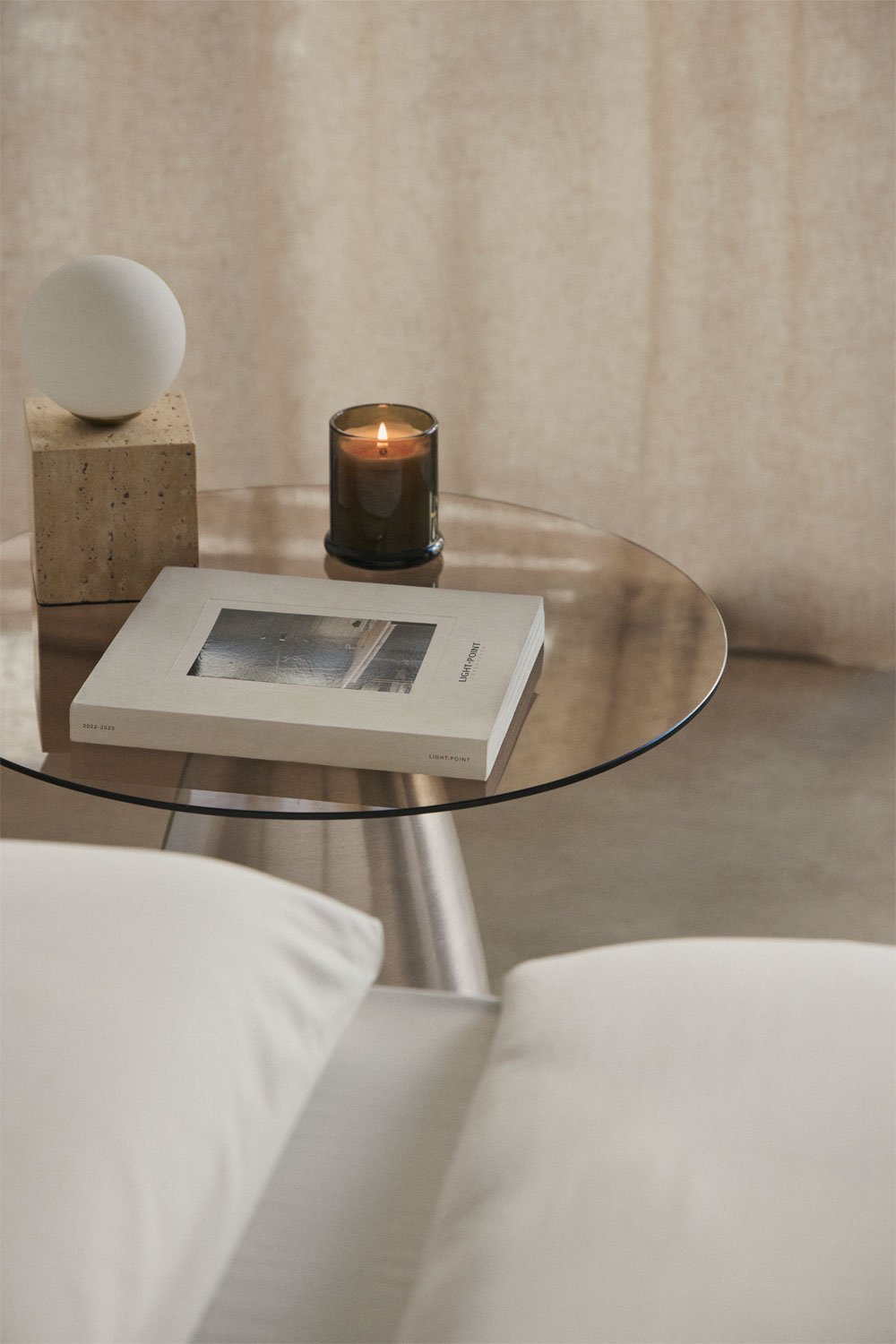 Ronde nachtkast Ø50 cm in gehard glas Mariana, galerij beeld 2