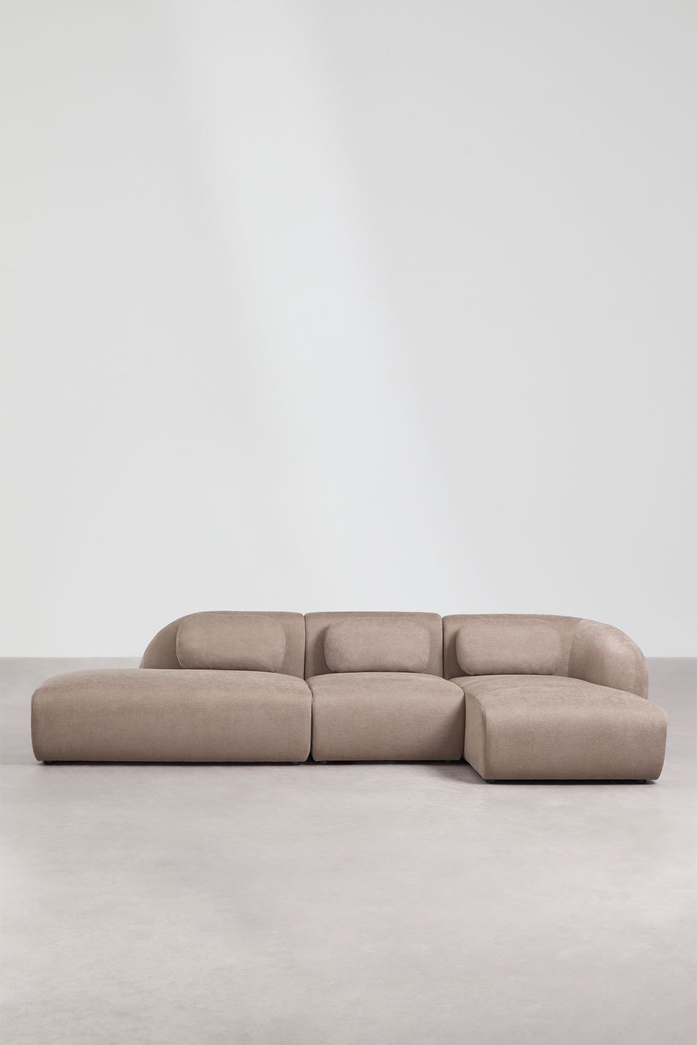 3-delige modulaire rechter chaise longue bank met linker divan in chenille Coquette, galerij beeld 5