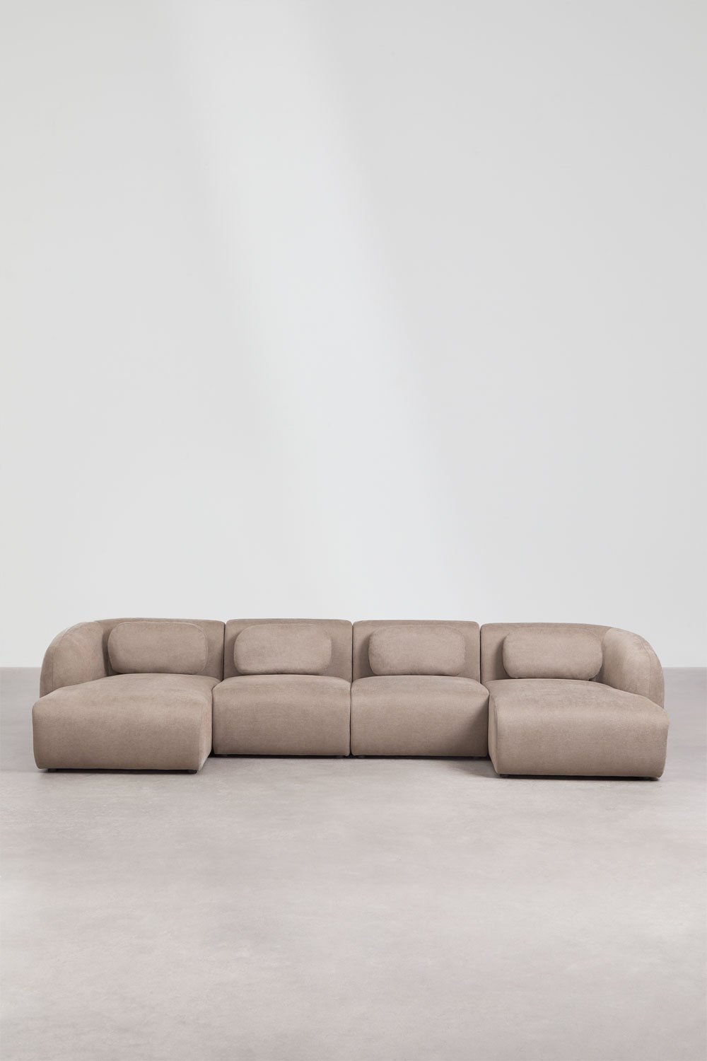 Modulaire bank met dubbele chaise longue van 4 delen in chenille Coquette, galerij beeld 5