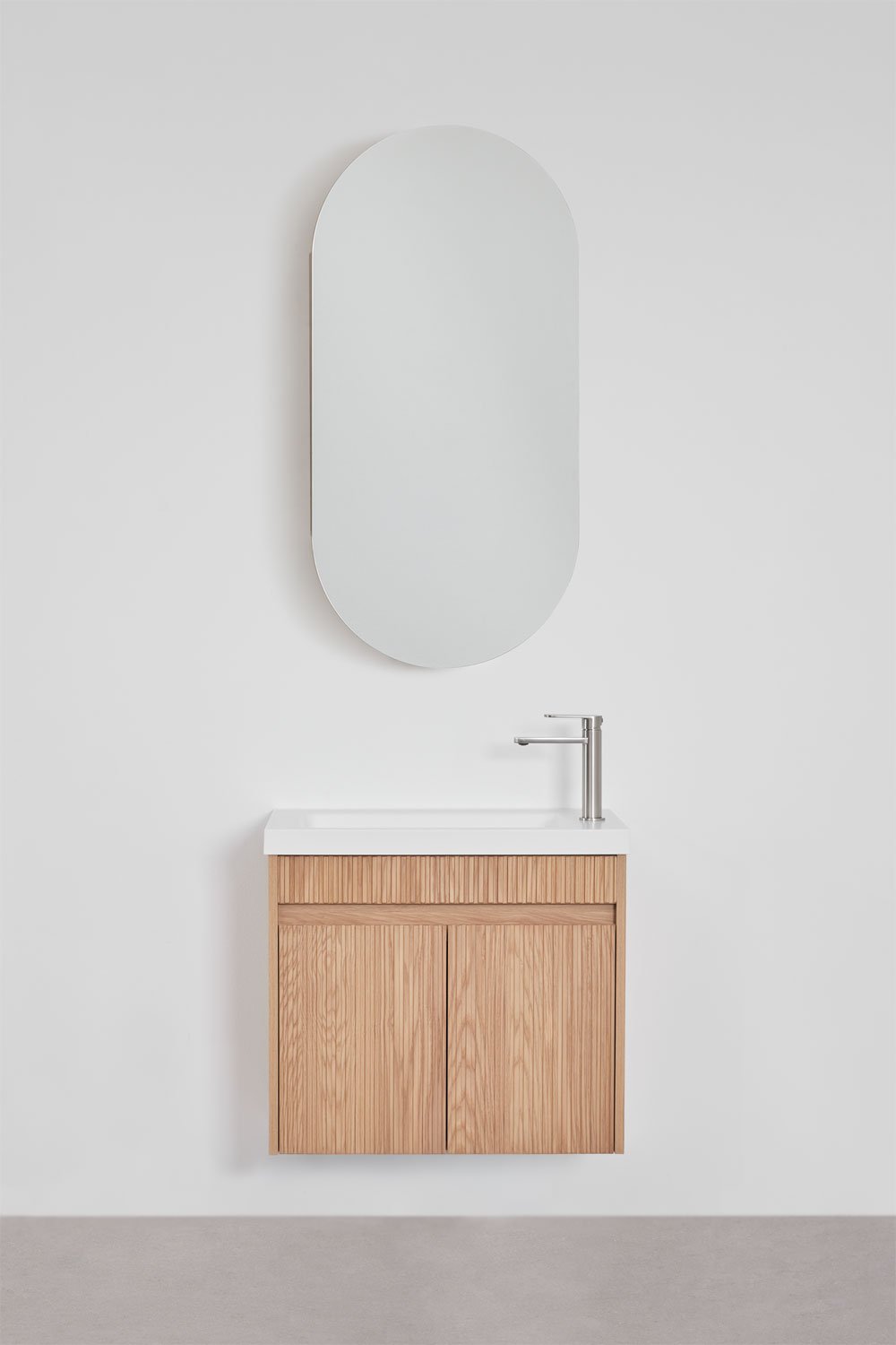 Narek zwevend houten badkamermeubelset met geïntegreerde wastafel, galerij beeld 3