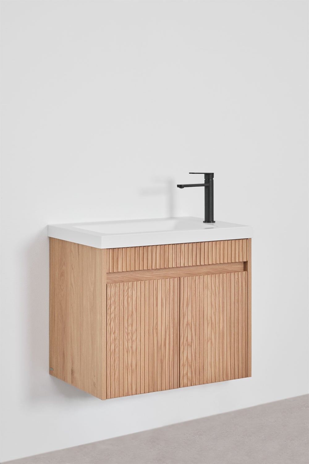 Narek zwevend houten badkamermeubelset met geïntegreerde wastafel, galerij beeld 4