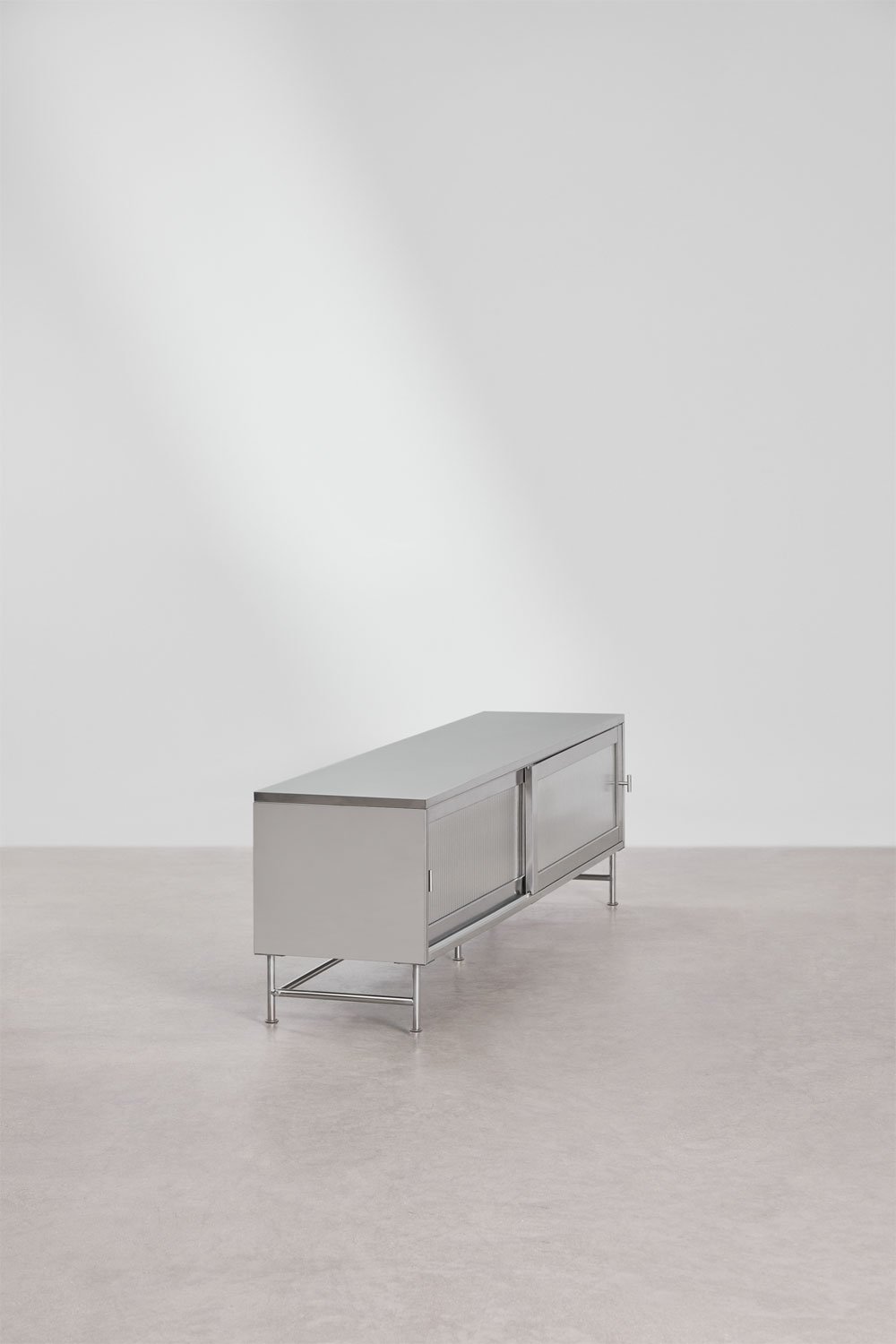 Paoline tv-meubel 180x40 cm van staal en glas, galerij beeld 4