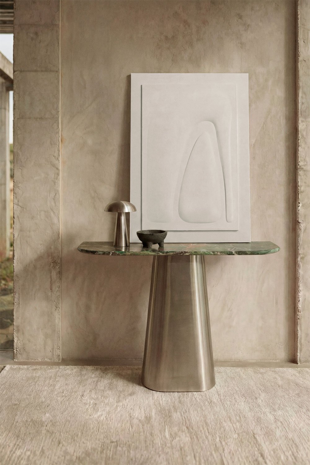 Moreila halfronde console 120x40 cm in natuursteen en roestvrij staal, galerij beeld 1