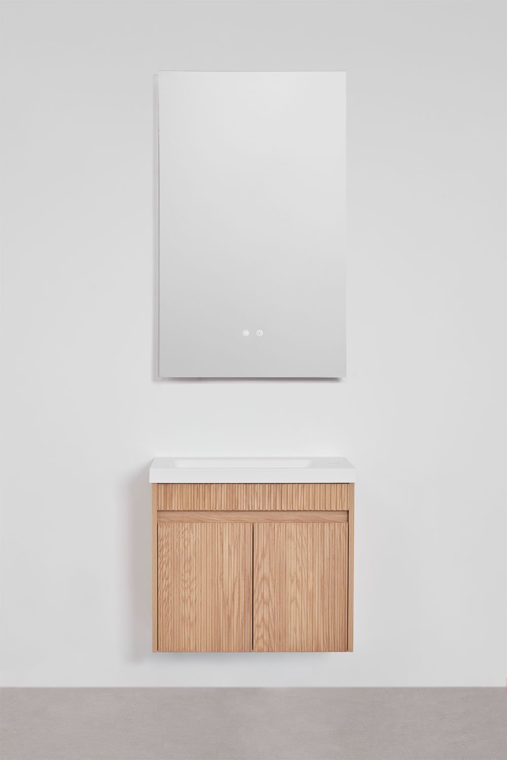 Narek zwevend houten badkamermeubelset met geïntegreerde wastafel, galerij beeld 3