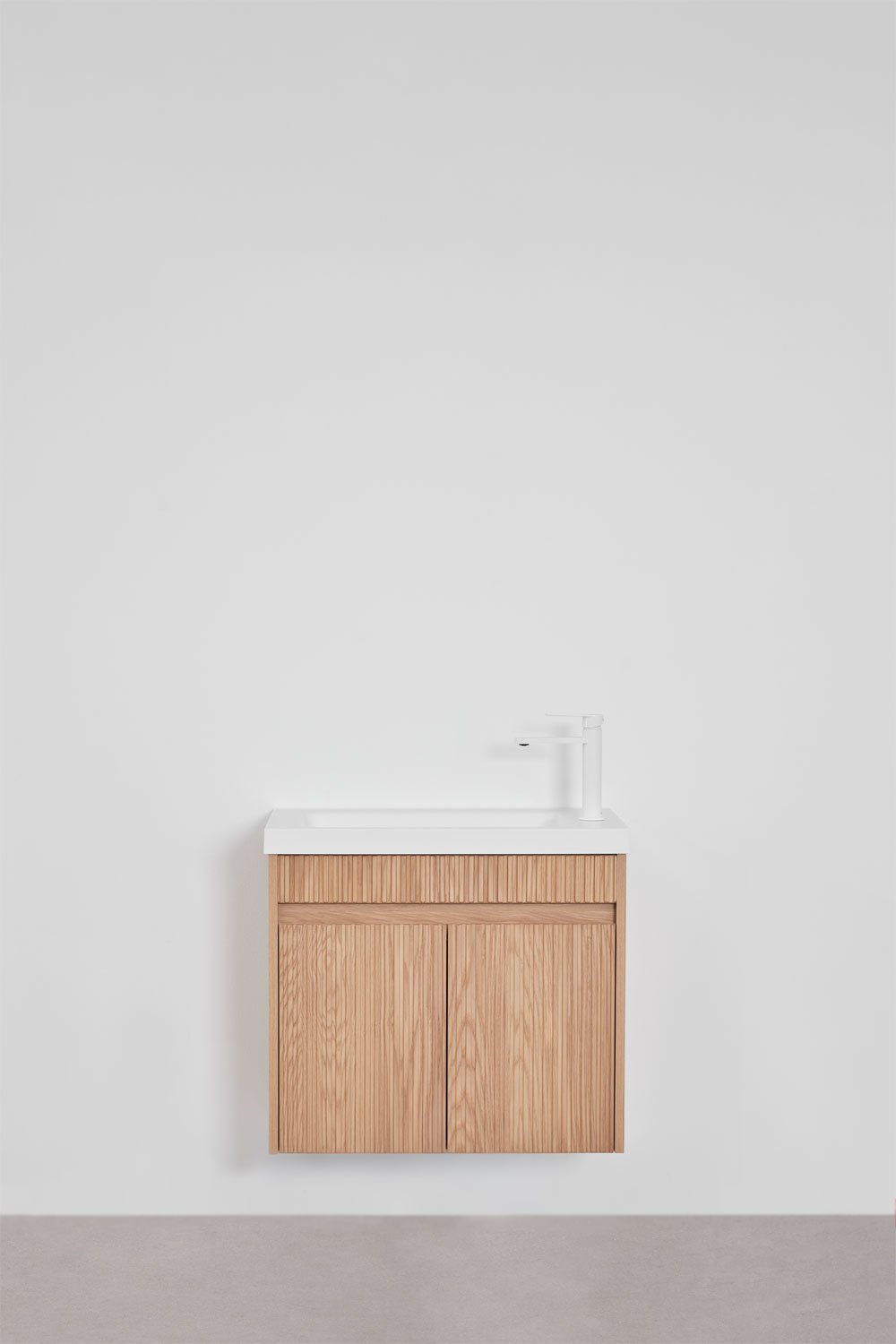Narek zwevend houten badkamermeubelset met geïntegreerde wastafel, galerij beeld 3