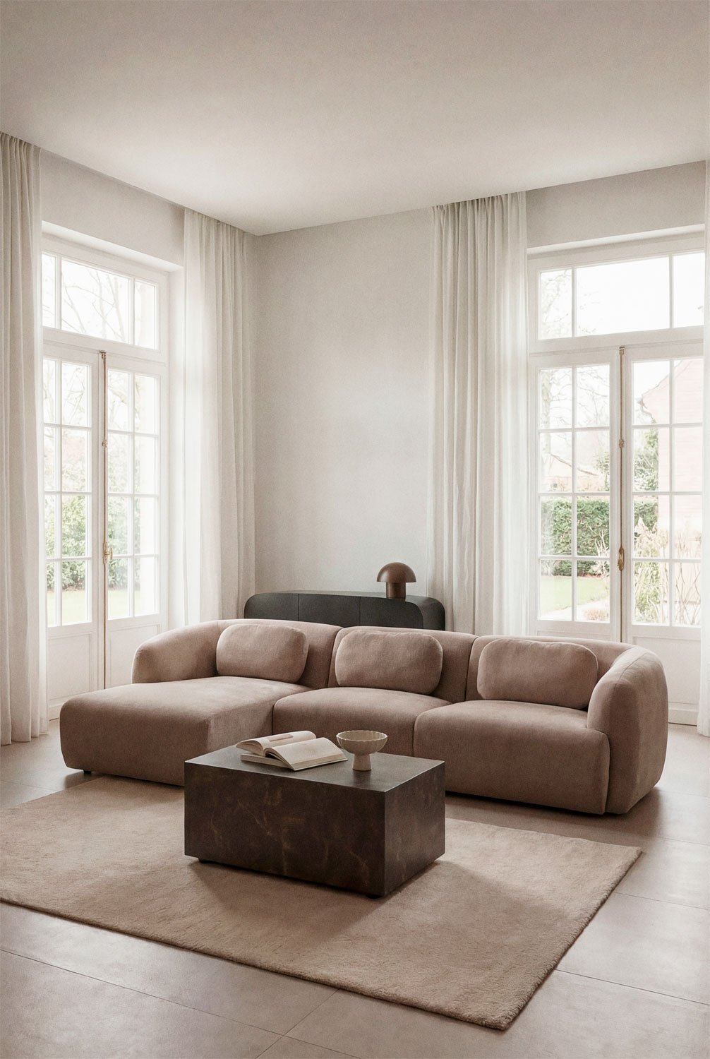 3-delige linker chaise longue modulaire bank in chenille Coquette, galerij beeld 1