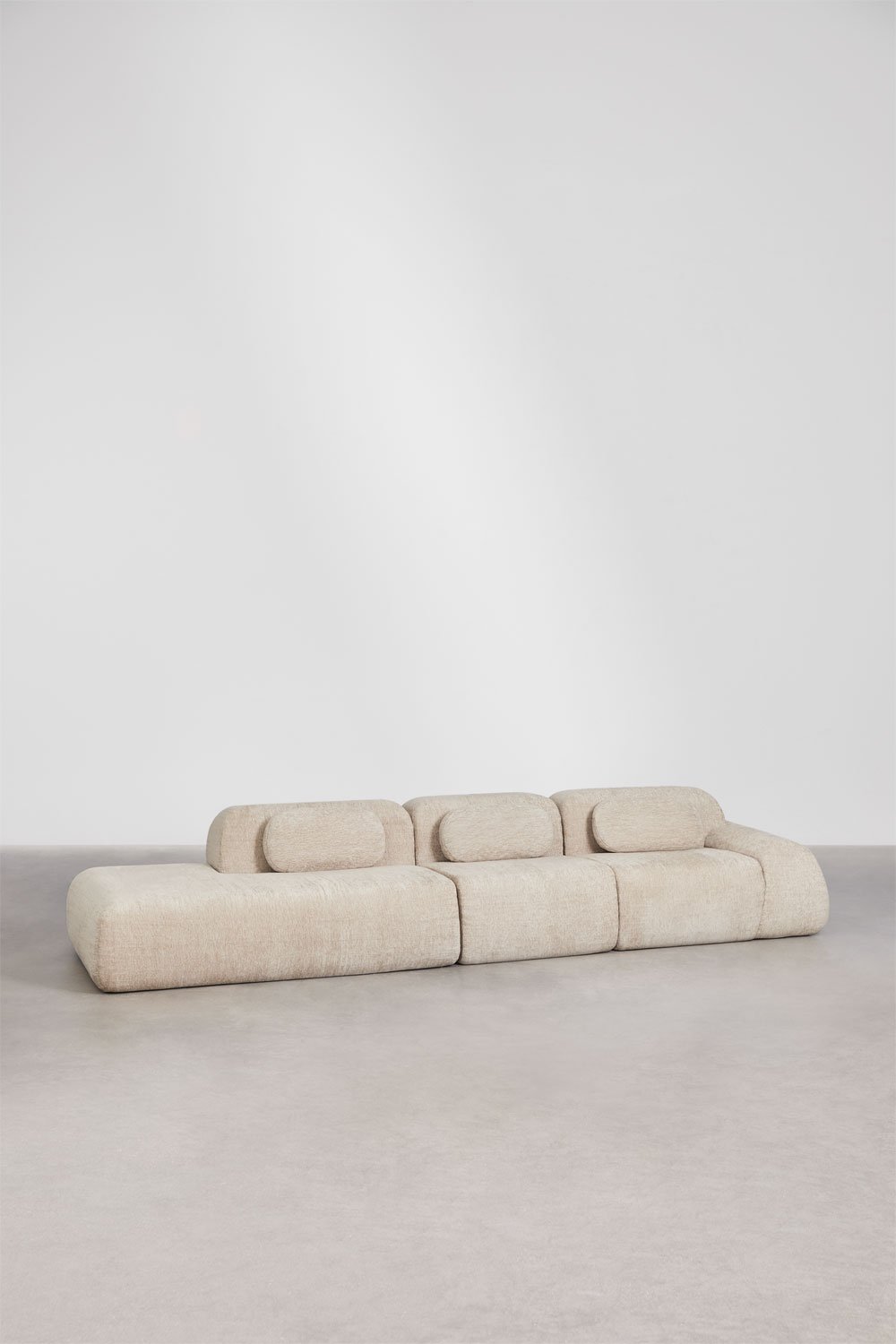 Modulaire hoekbank van 3 delen met linker divan in vacuüm verpakte chenille Merida, galerij beeld 3