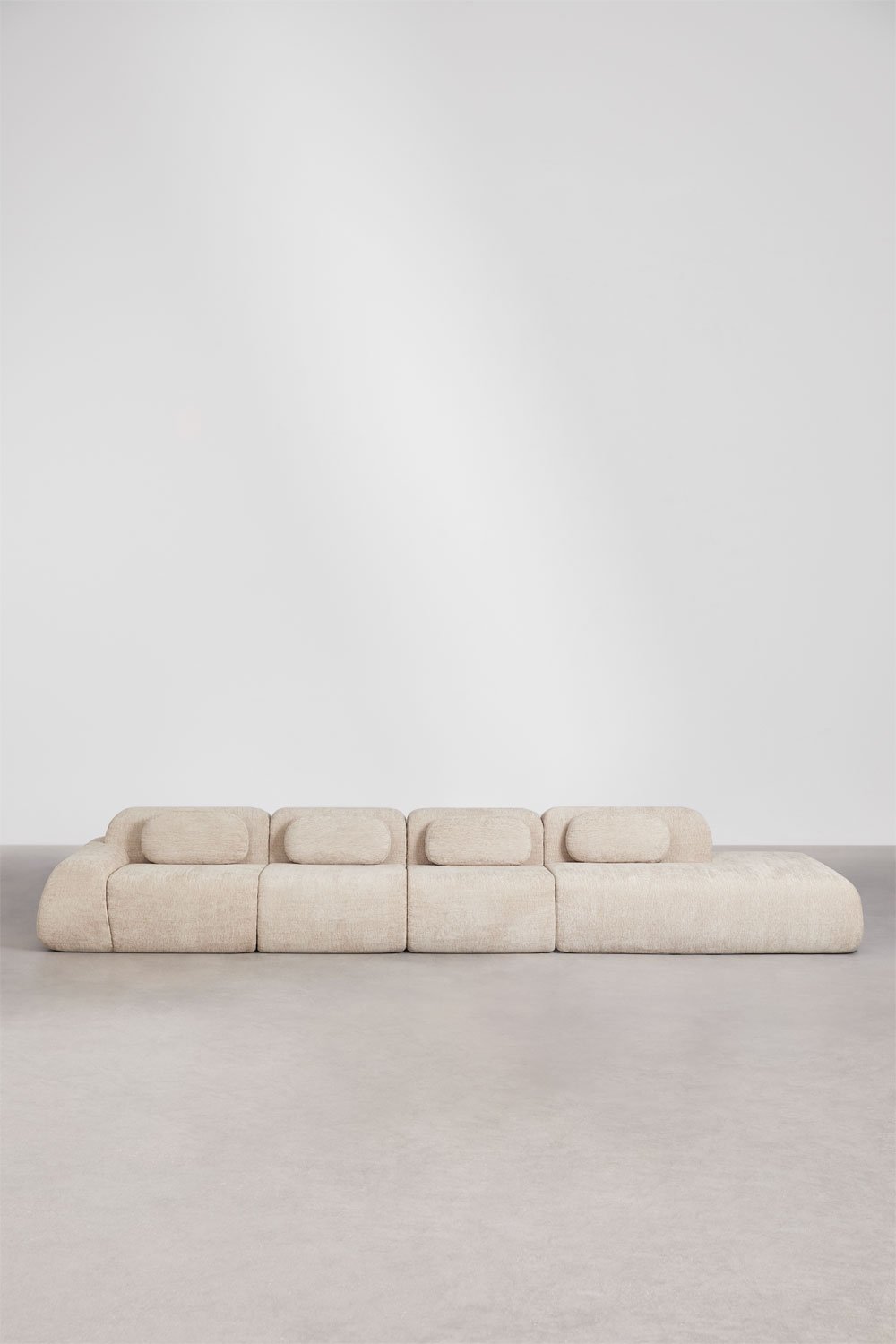 Modulair hoekbank van 4 delen met rechter divan in vacuüm verpakte chenille Merida, galerij beeld 5