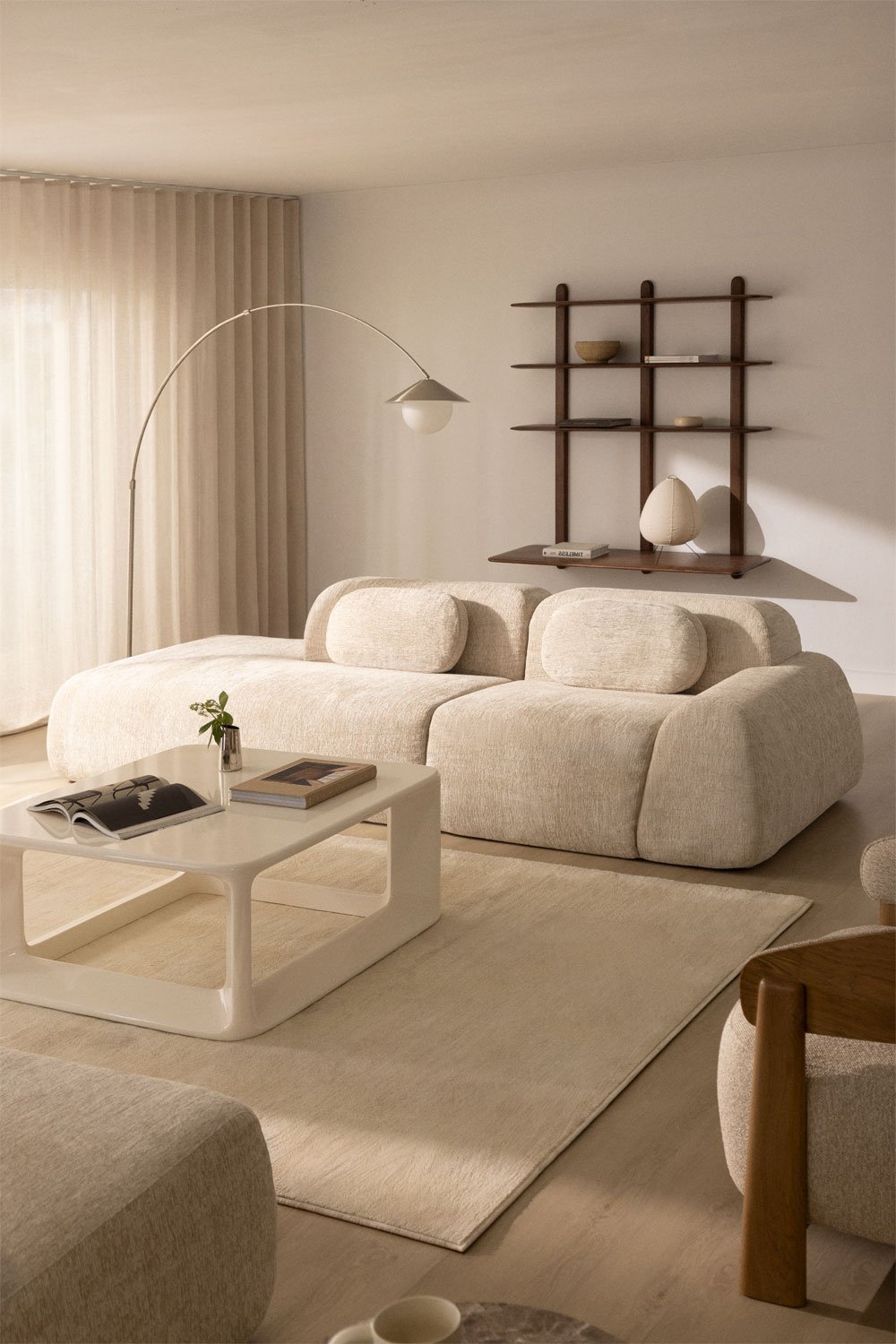 Modulaire hoekbank van 2 delen met linker divan in vacuüm verpakte chenille Merida, galerij beeld 1