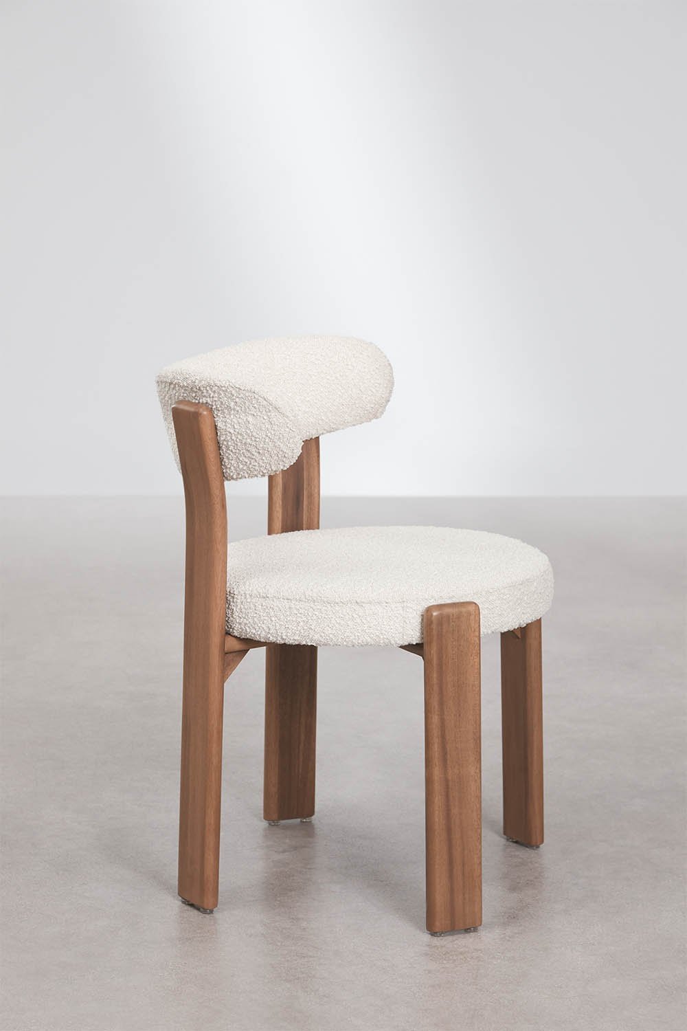 Set van 4 eetkamerstoelen van acaciahout en bouclé stof Milos, galerij beeld 2