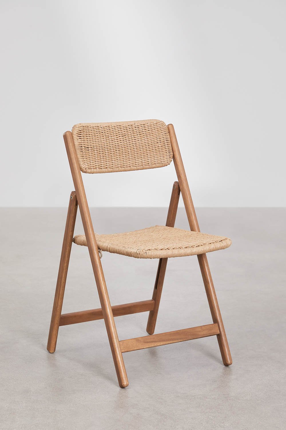 Set van 4 opvouwbare tuinstoelen van synthetisch riet en acaciahout Zayma, galerij beeld 3