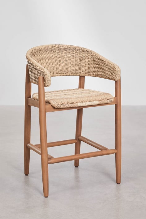 Pack van 4 hoge krukken van acaciahout en synthetisch riet Ribeira