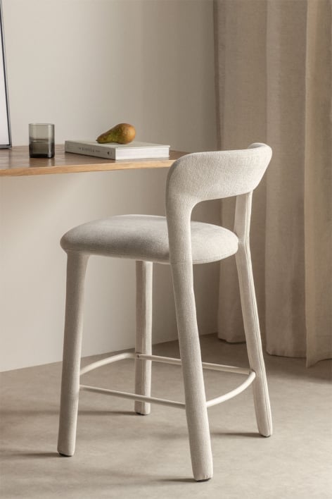 Hoge kruk 75 cm met rugleuning van taupe grijs stof Brusel