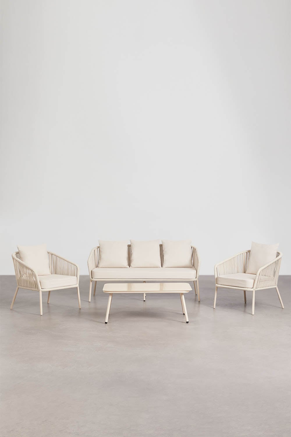 Tuinset met 2-zitsbank, 2 stoelen van gevlochten touw en salontafel Arhiza, galerij beeld 1