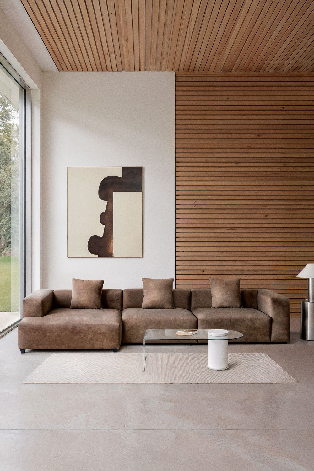 Modulaire bank met linker chaise longue van 3 delen (↔︎375 cm) met hoge armleuning Bruna, galerij beeld 12