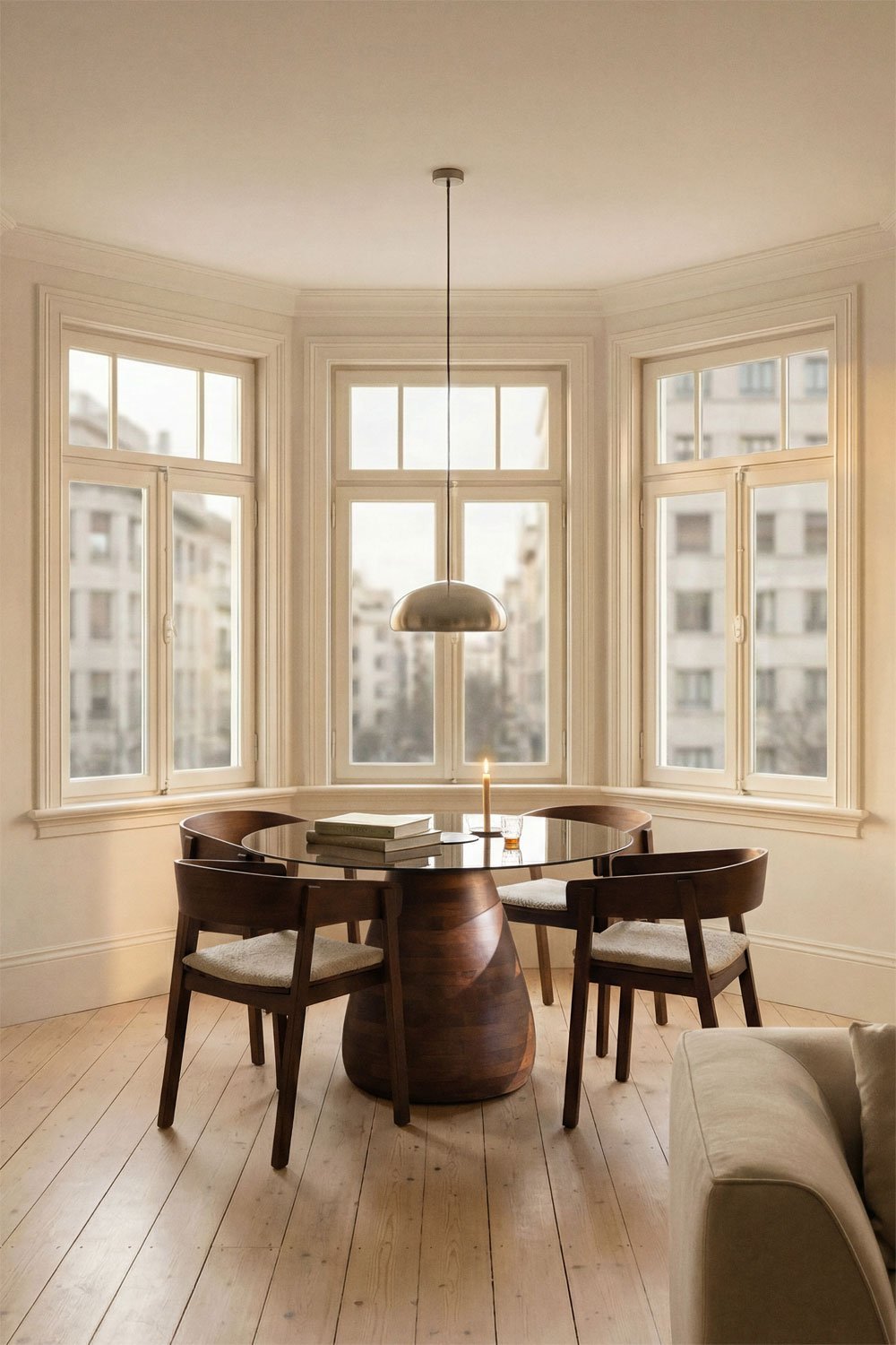 Ronde eettafel Ø130 cm in gehard glas Mariana, galerij beeld 1