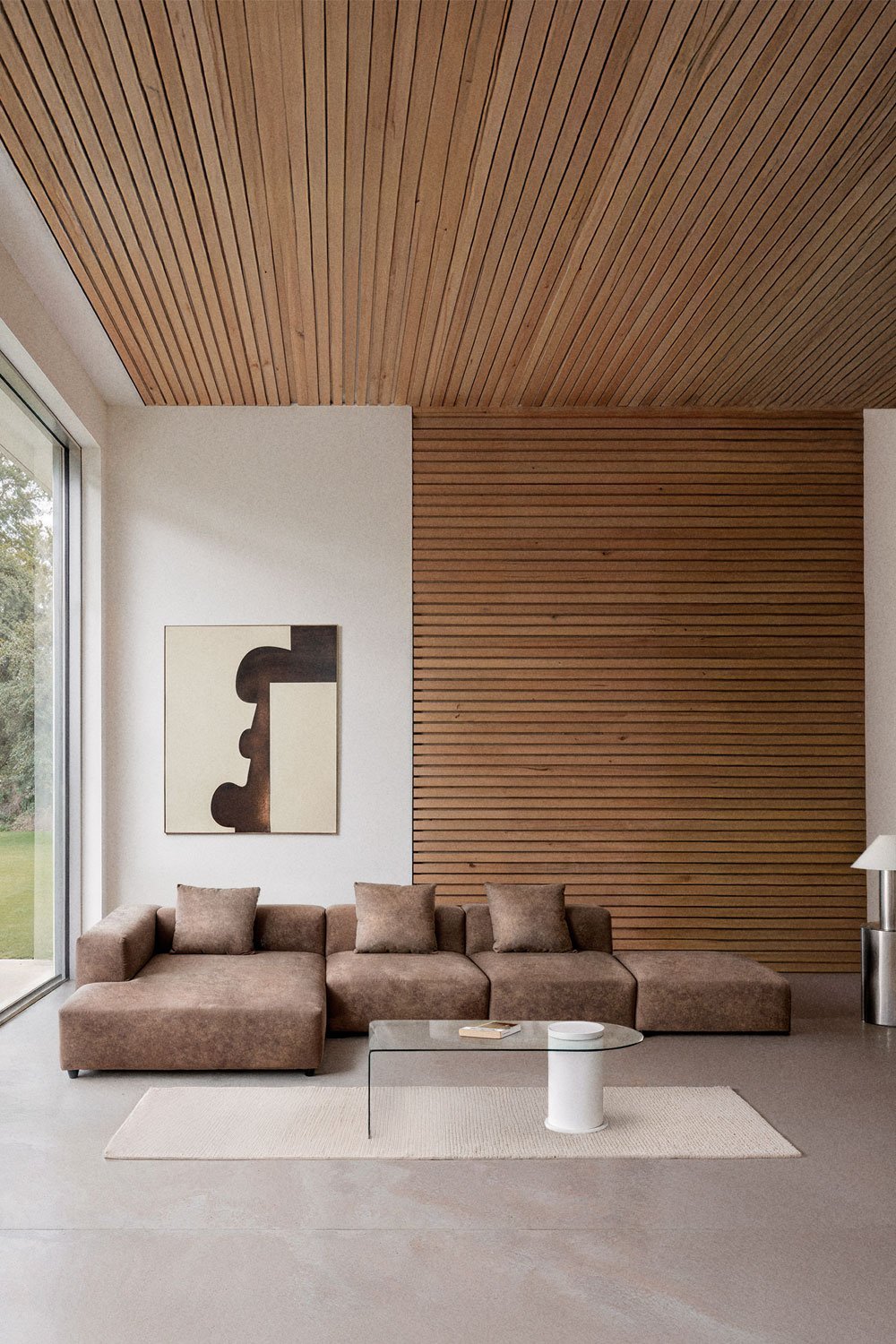 Modulaire hoekbank met chaise longue links, 3-delig met poef ↔︎390 cm Bruna, galerij beeld 12